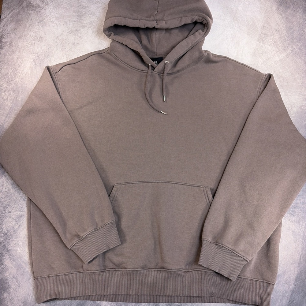 HM Loose Fit Hoodie Mens XXL Taupe Brown Fleece Pullover Sweatshirt